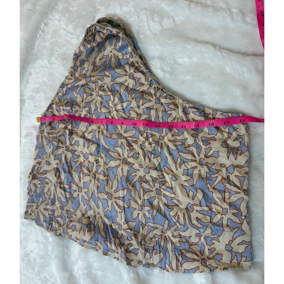 SUNDAYS Oak Blouse Tropical Floral Stretchy Silk Asymmetrical Tank Top Large - Picture 7 of 8